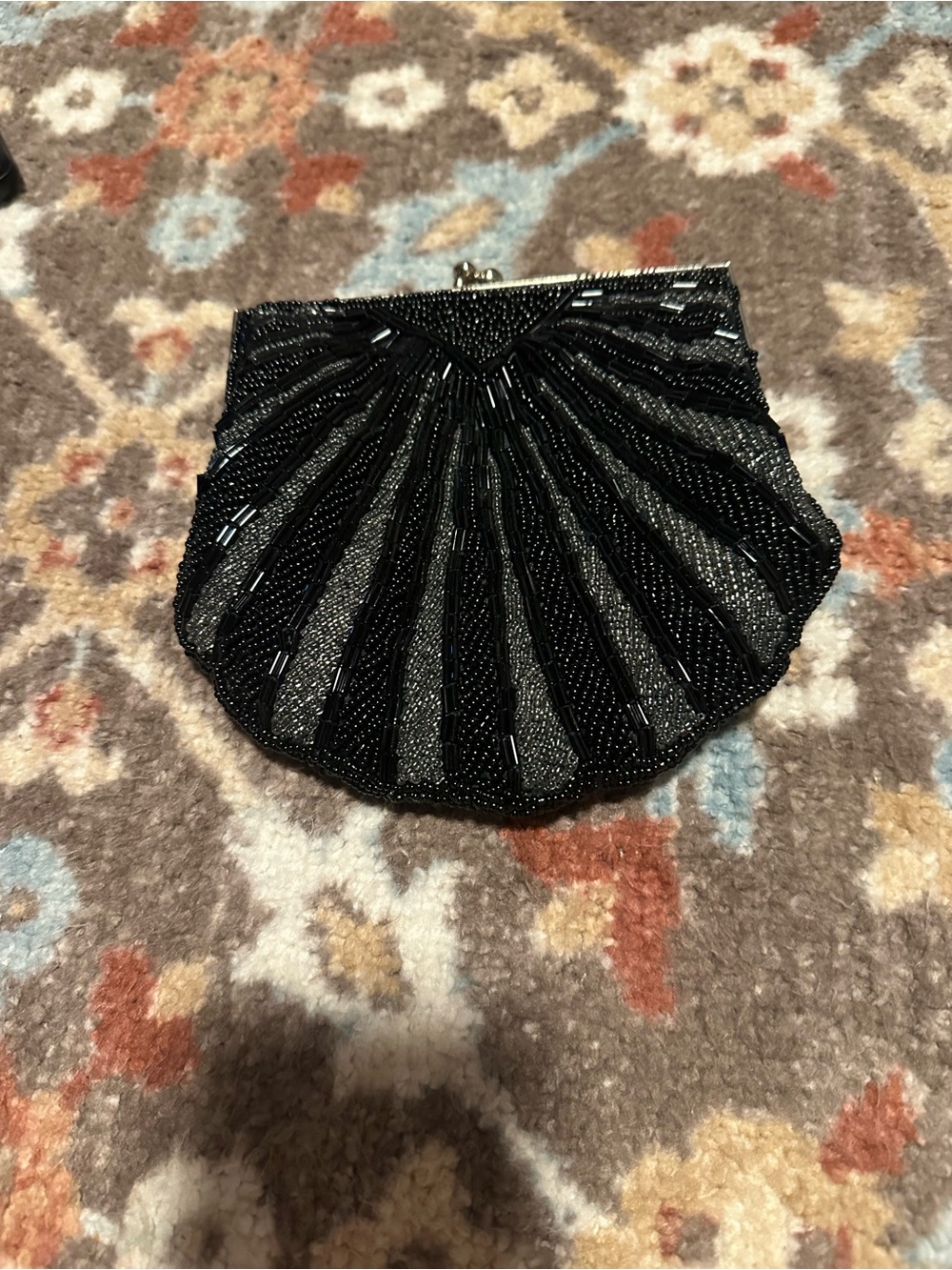 🖤 Black Beaded Shell Clutch Evening Bag Retro Glam Purse - Picture 12 of 12